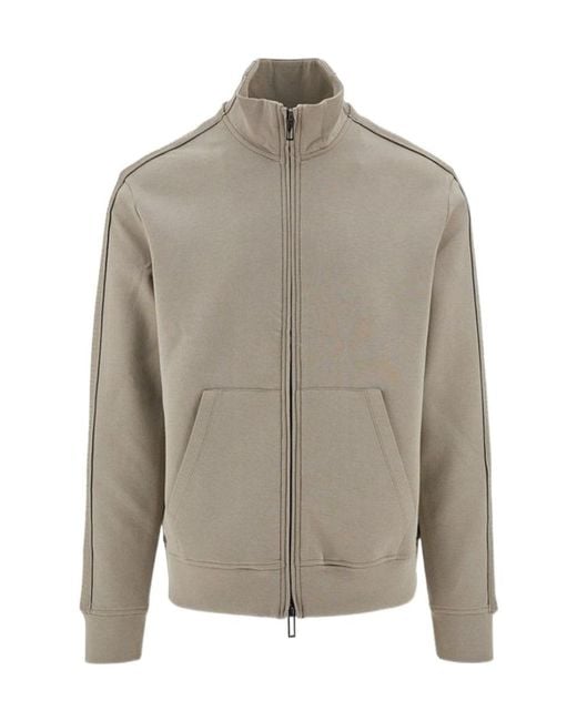 Emporio Armani Gray Logo-Jacquard Zip-Up Stretch-Cotton Sweatshirt for men