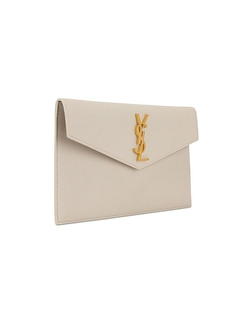 Saint Laurent Natural Uptown Logo Plaque Clutch Bag