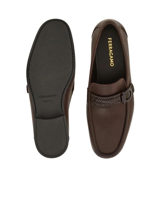 Ferragamo Brown Ferragamo Caspian Woven Detail Loafers for men