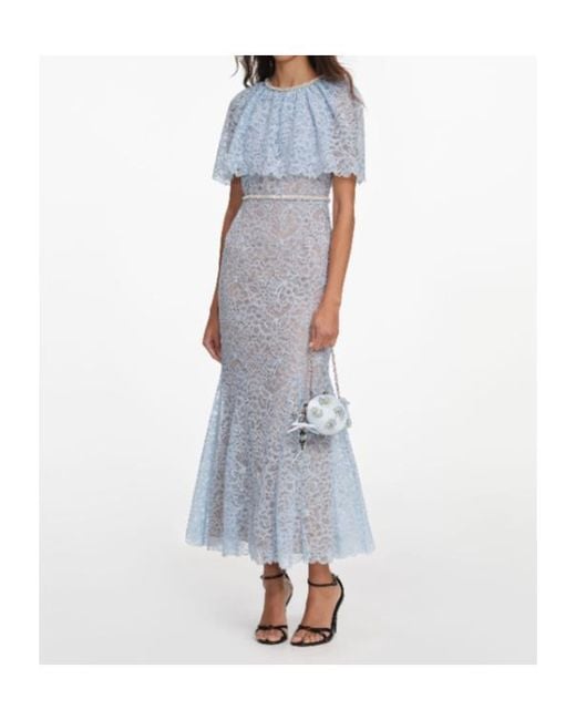 Self-Portrait Blue Lace-Detail Embellished Midi Dress