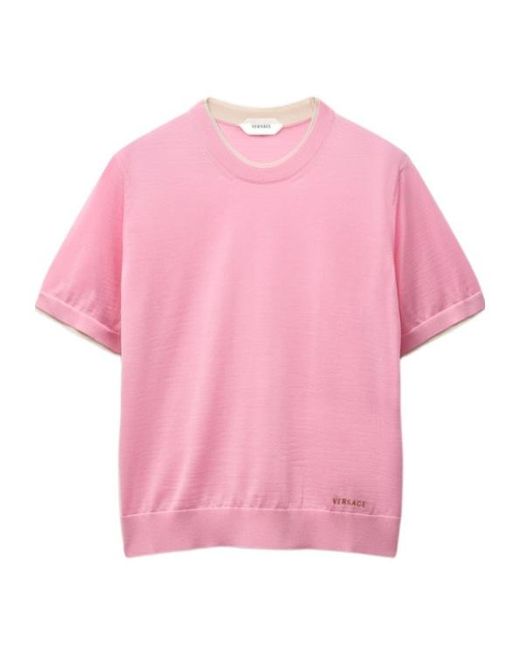 Versace Pink Embroidered Logo Knitted Top