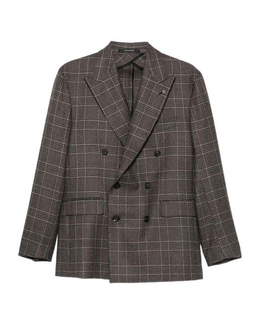 Tagliatore Gray Plaid Suit Jacket for men