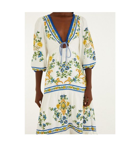 Farm Rio Blue Floral Print V-Neck Maxi Dress