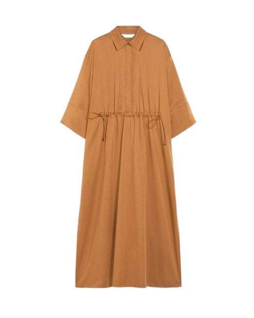 Max Mara Brown Wide-Sleeved Drawstring Shirtdress