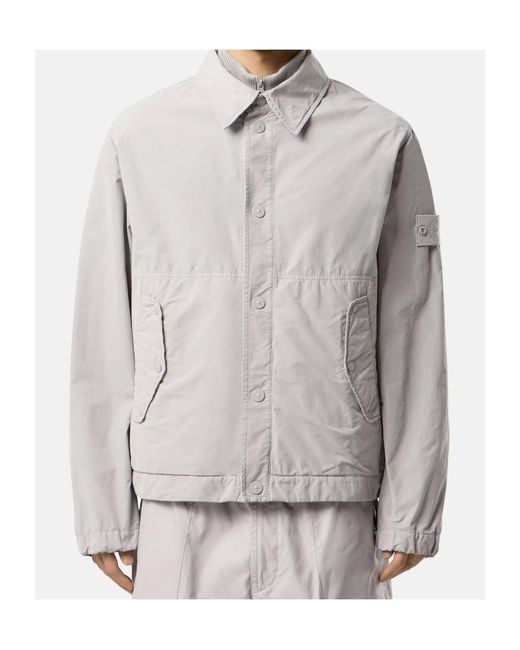 Stone Island Gray Logo Patch Buttoned Jacket for men