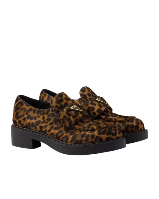 Prada Brown Chocolate Printed Leather Loafers