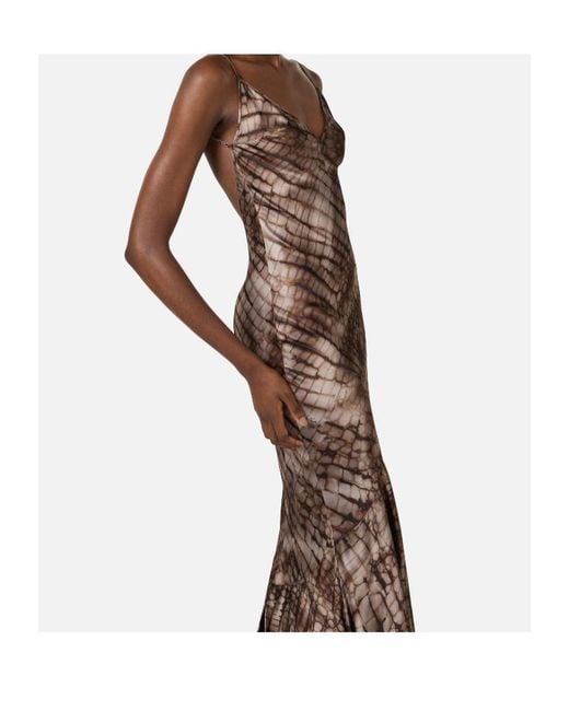 Elisabetta Franchi Brown Alligator Printed Carpet Dress
