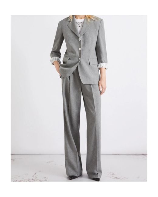 Marella Gray Single-Breasted Linen-Blend Blazer