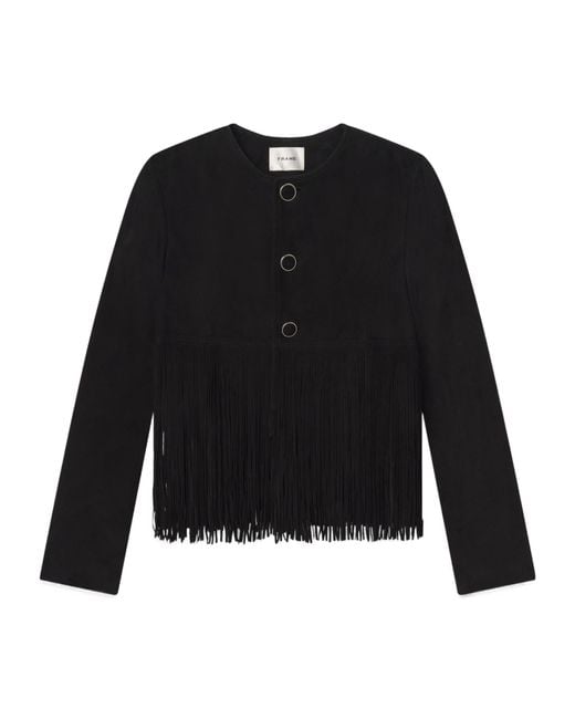FRAME Black Double-Layered Fringed Leather Jacket