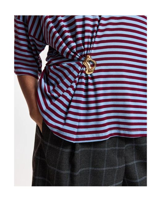 Essentiel Antwerp Blue Kriss Striped Brooch T-Shirt