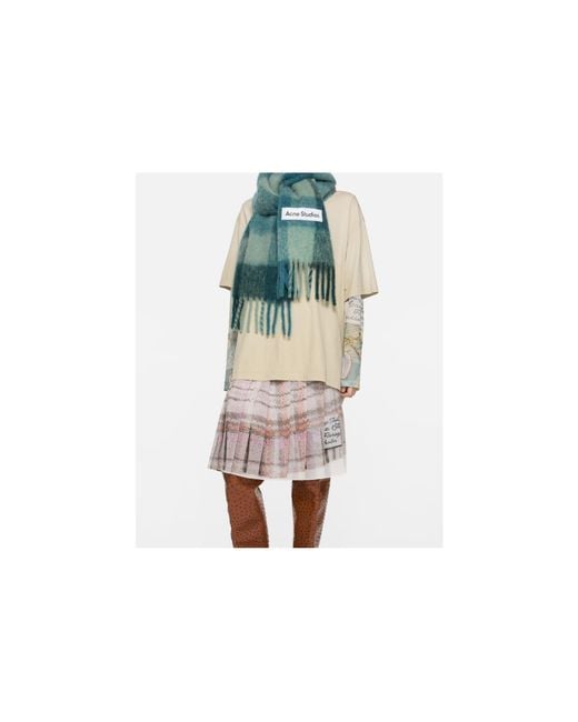 Acne Green Checked Fringed Scarf for men
