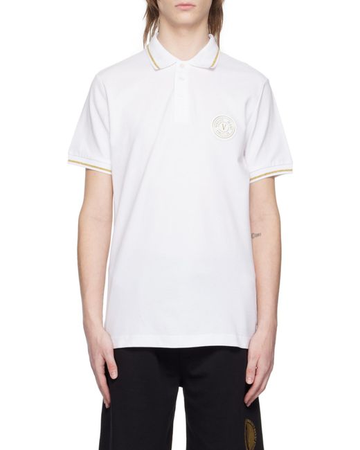 Versace Jeans White Chest Logo-Patch Polo Shirt for men