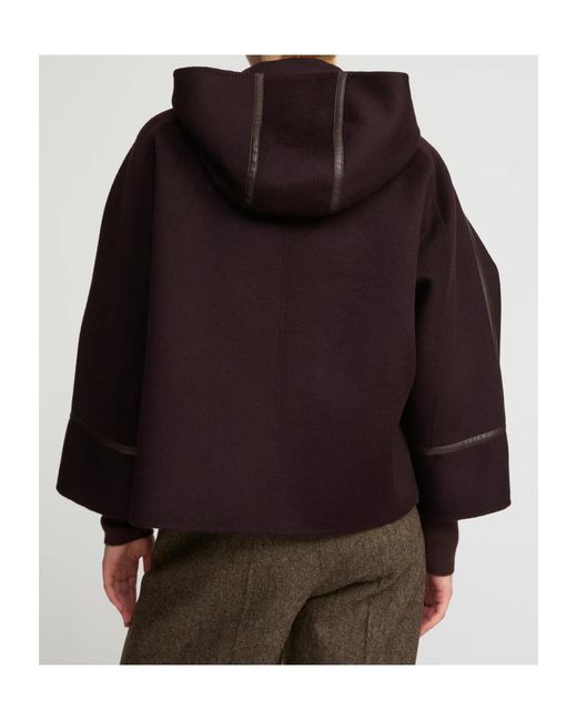 Yves Salomon Purple Hooded Leather-Trimmed Jacket