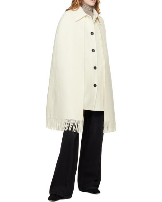 Totême White Bouclé Fringe Cape Coat