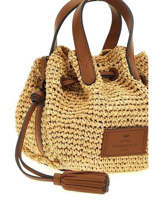 Anya Hindmarch Metallic Logo-Patch Raffia Bucket Bag