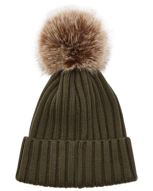 Moncler Green Ribbed Wool Bobble Hat