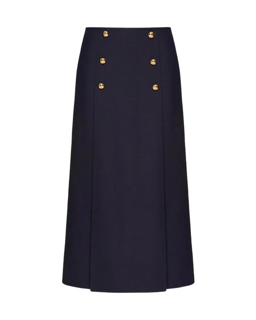 Valentino Blue Button Detailed High-Rise Midi Skirt