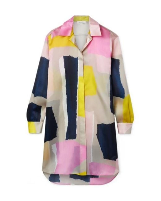 Lafayette 148 New York Pink Oversized Printed Silk Satin Shirt
