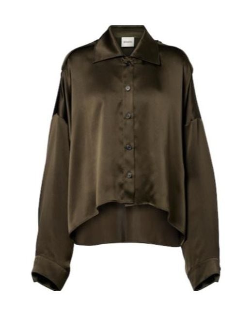 Khaite Green Bodine Asymmetric Silk Satin Shirt