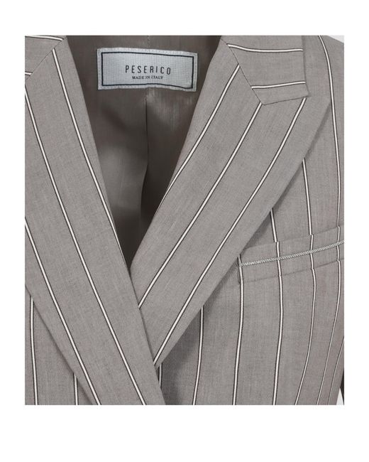 Peserico Gray Striped Double-Breasted Blazer