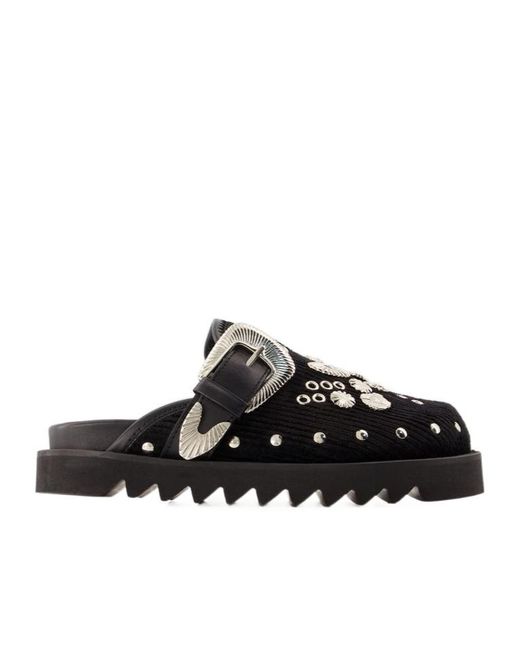 Toga Black Metallic Detailed Buckled Corduroy Sabots