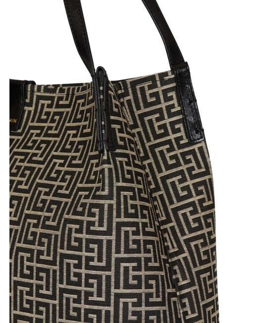 Balmain Black Monogram Jacquard Medium Release Shopper Bag