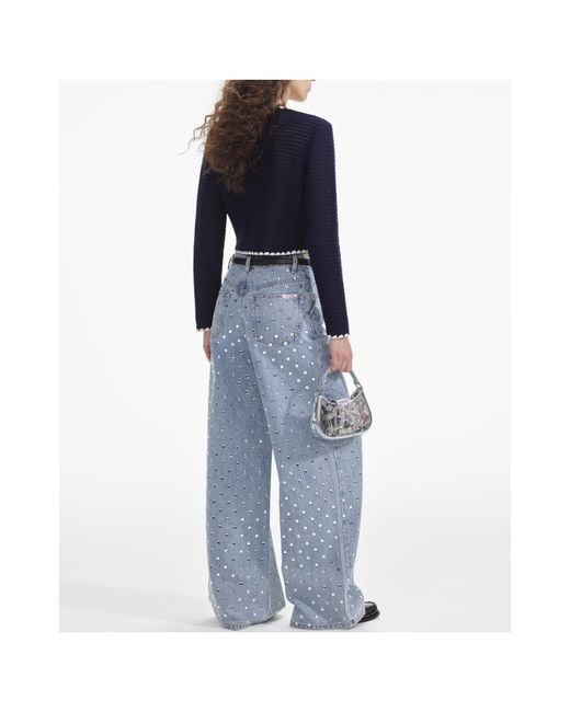 Self-Portrait Blue Cropped Crochet Cardigan