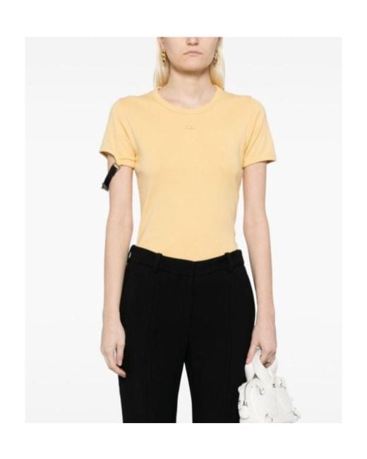 Courreges Yellow Buckle-Detail T-Shirt