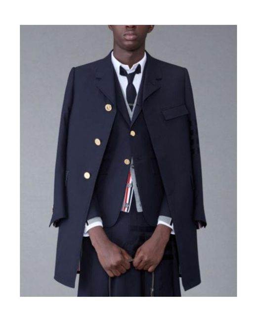 Thom Browne Blue Stripe-Detail Single-Breasted Coat for men