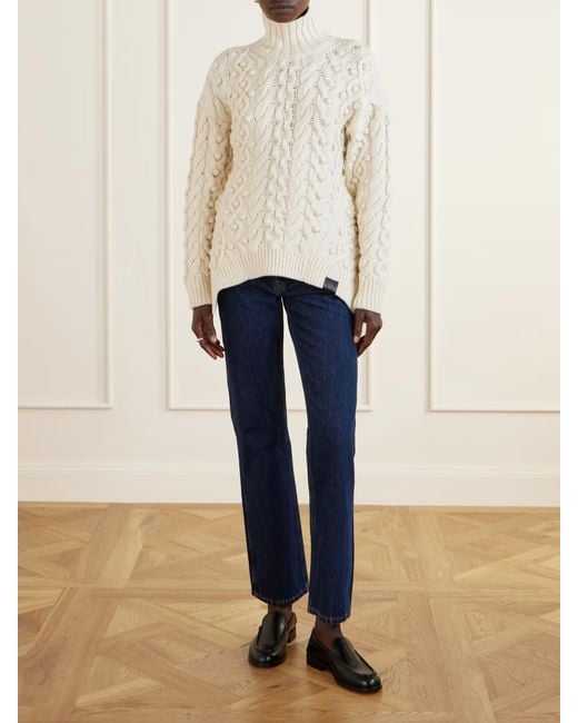 Stella McCartney White Bobble Cable-Knit Wool Turtleneck Sweater