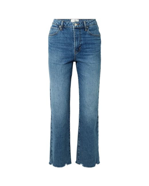 FRAME Blue The Ruler Crop Frayed High-Rise Slim-Leg Jeans
