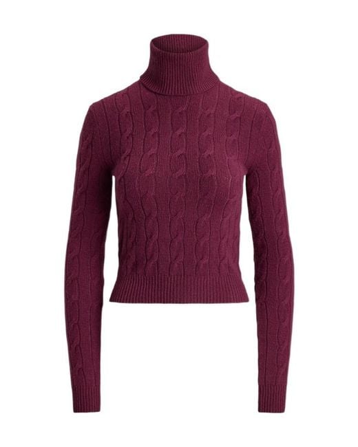 Ralph Lauren Red Cable-Knit Roll-Neck Sweater