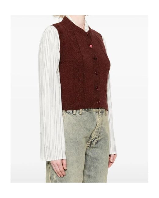 A.P.C. Brown Cable-Knit Sleeveless Vest