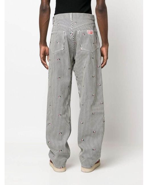 KENZO Gray Striped Straight-Leg Trousers for men