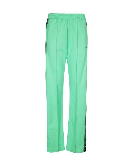 MSGM Green Striped-Detail Straight-Leg Track Pants