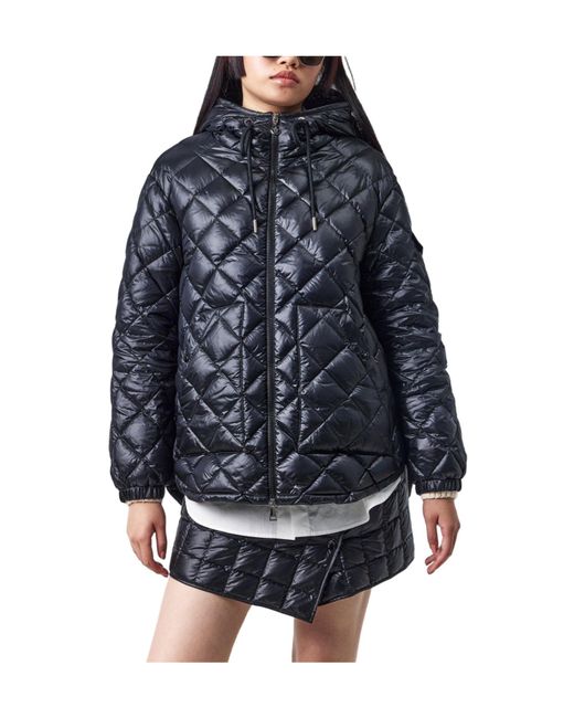 Moncler Blue Diamond-Quilted Hooded Puffer Jacket