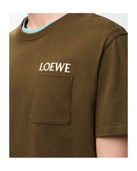 Loewe Green Logo Embroidered Crewneck T-Shirt for men