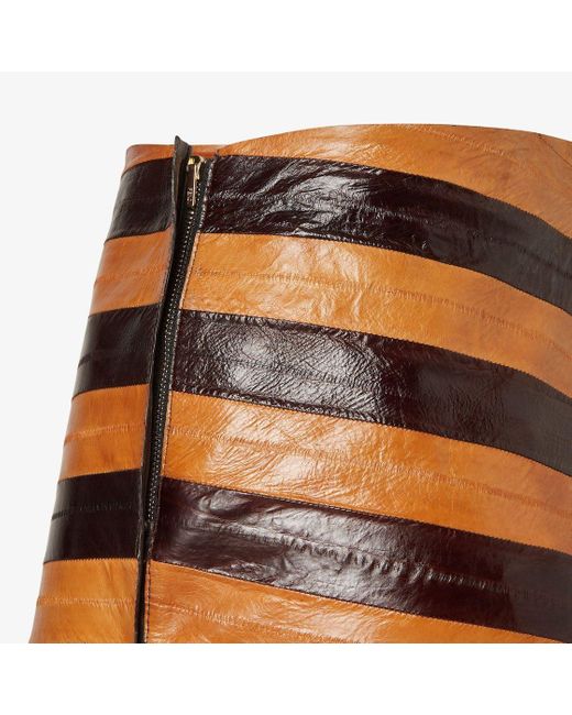 Fendi Orange Two-Tone Chevron Leather Skirt