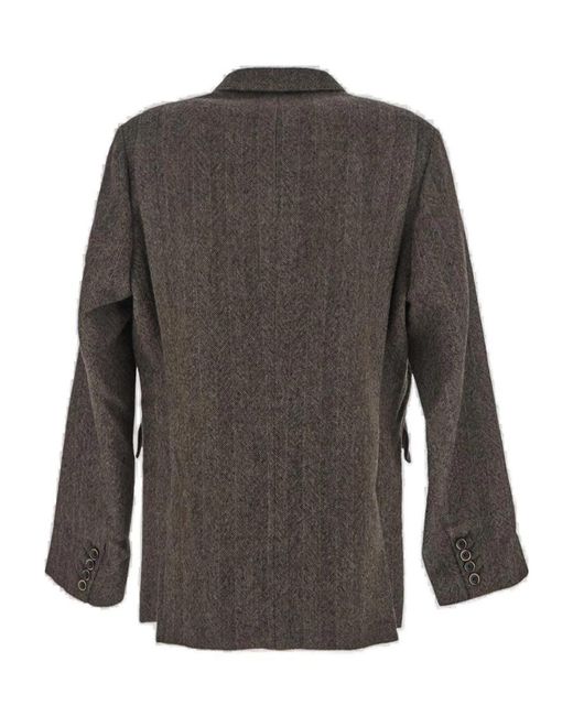 Uma Wang Gray Herringbone-Pattern Single-Breasted Blazer for men