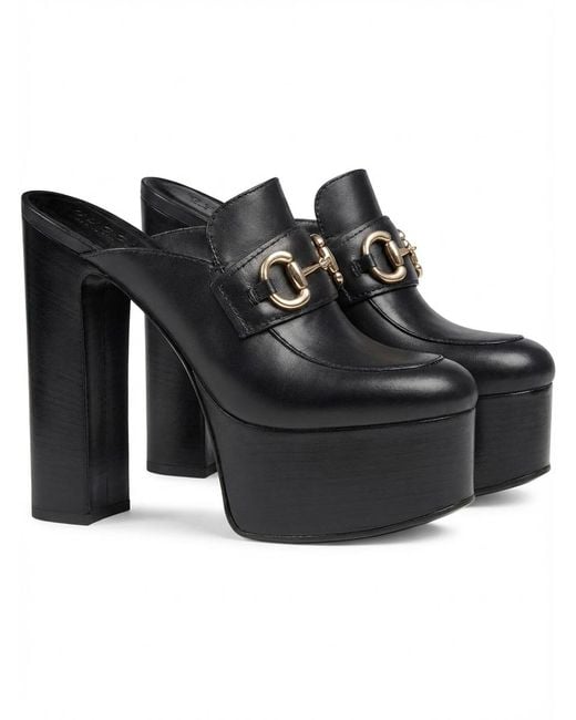 Gucci Black Platform Mules With Horsebit