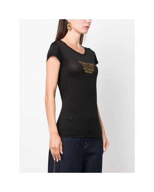 Tom Ford Black Logo Printed Crewneck T-Shirt