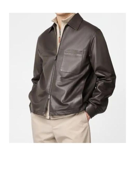 Tod's Gray Zipped Leather Overshirt for men