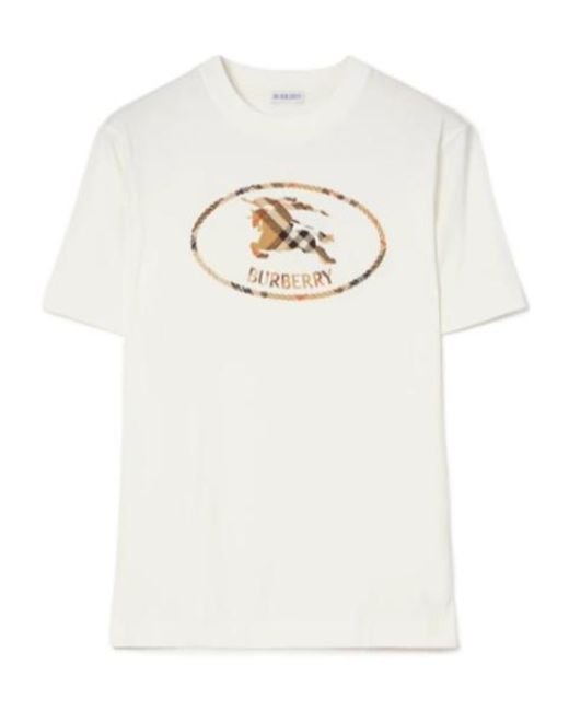 Burberry White Check Knight Stamp T-Shirt for men