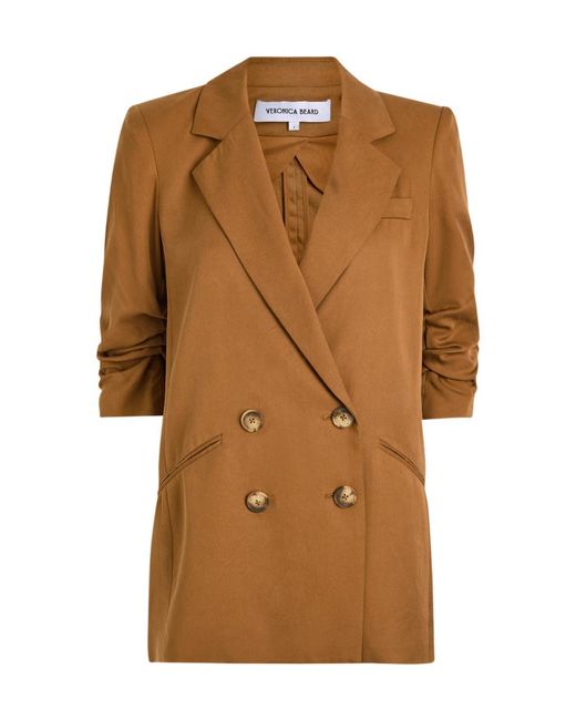 Veronica Beard Brown Double-Breasted Lyocell Blazer