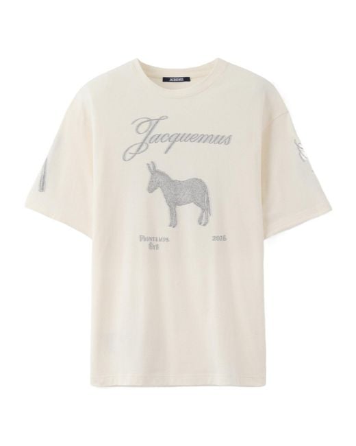 Jacquemus White Logo Printed Crewneck T-Shirt for men