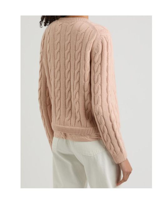 Moncler Pink Logo Cable-Knit Wool-Blend Jumper
