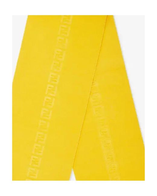 Fendi Yellow Logo Embossed Fringed Scarf for men