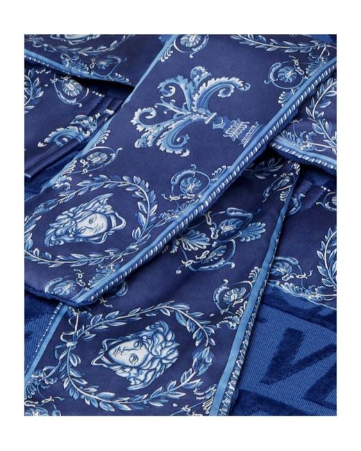 Versace Blue All-Over Motif Belted Bathrobe for men