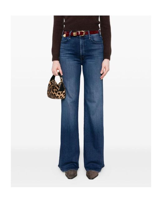 Mother Blue High-Rise Wide-Leg Jeans