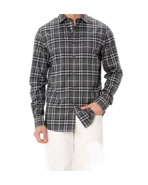 Burberry Gray Check Long Sleeve Shirt for men